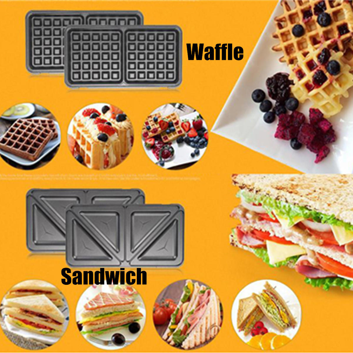220V 750W 3 in 1 Waffle Sandwich Maker Panini BBQ Grilling Machine Breakfast Maker