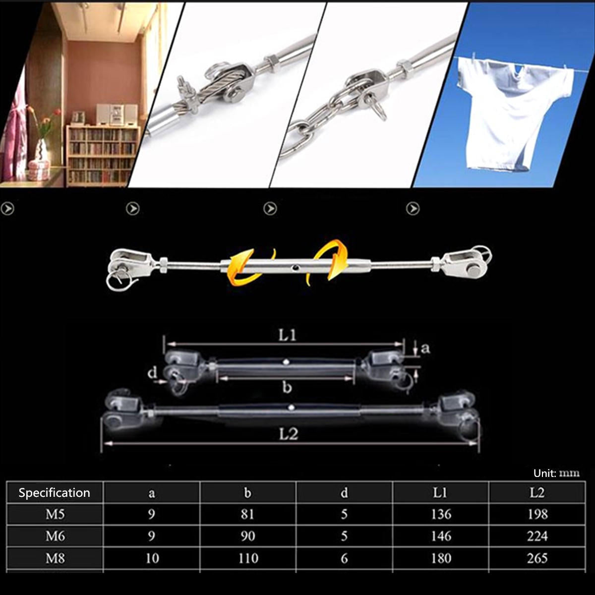 M5 M6 M8 Jaw & Jaw Turnbuckle 316 Stainless Steel Closed Body Rigging Screw for Marine Boat Yacht