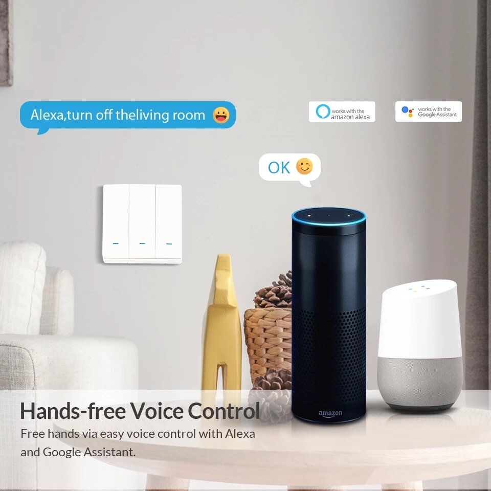 WiFi 3Gang Push Button Wall Light Switch EU AC 100V-240V Smart Switch Compatible with Control Alexa Google Home