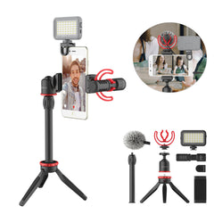 Microphone Mic LED Light Tripod Phone Clip Holder Kit for Smartphone Vlog Live Studio Video