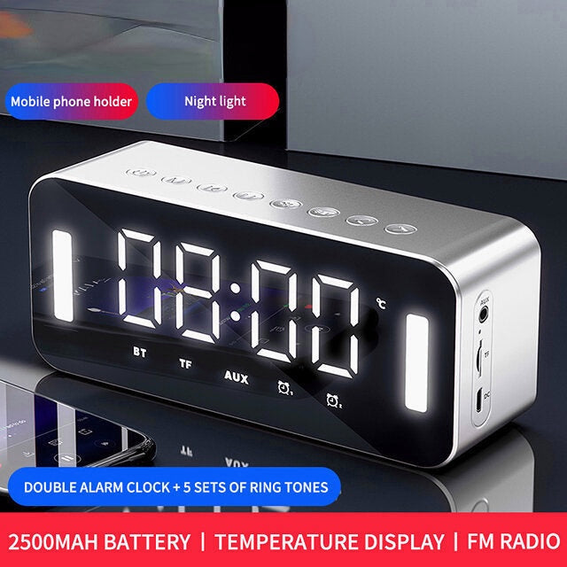 Bluetooth 5.0 Full-Range Speaker 2500mAh Stereo Bass LED Display Digital Electronic Clock FM Radio Bass Portable Speaker