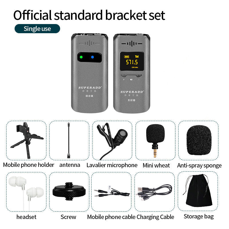 UHF Wireless Microphone Set with Bodypack Transmitter and Mini Rechargeable Receiver for Vlogging DSLR Camera Mobile Phone