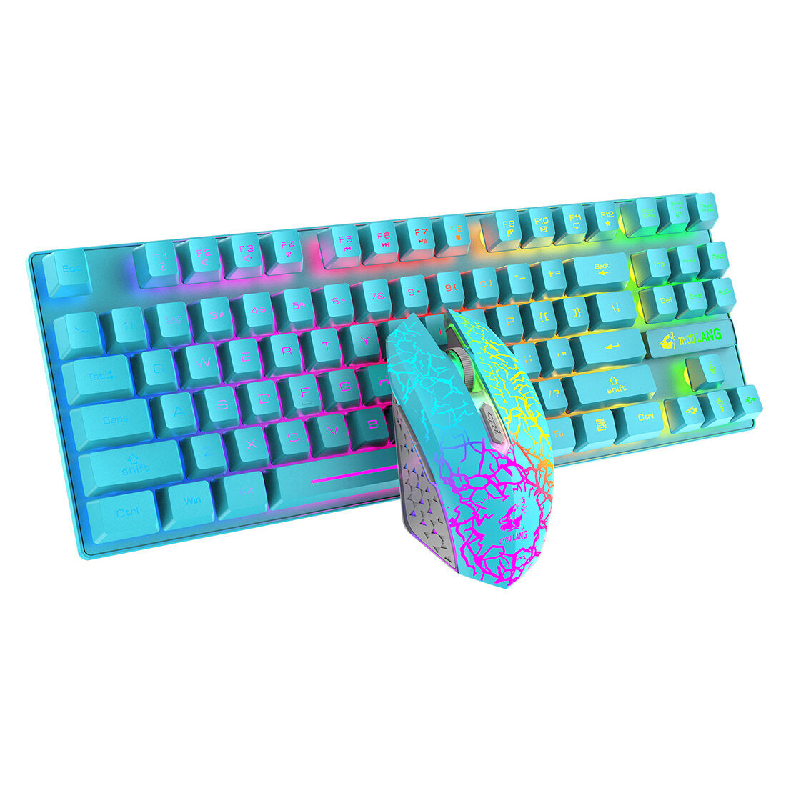 Wireless Keyboard Mouse Set 87 Keys 2.4GHz Wireless Rechargeable Colorful Backlit Keyboard 2400DPI Mouse Combo for Home Office