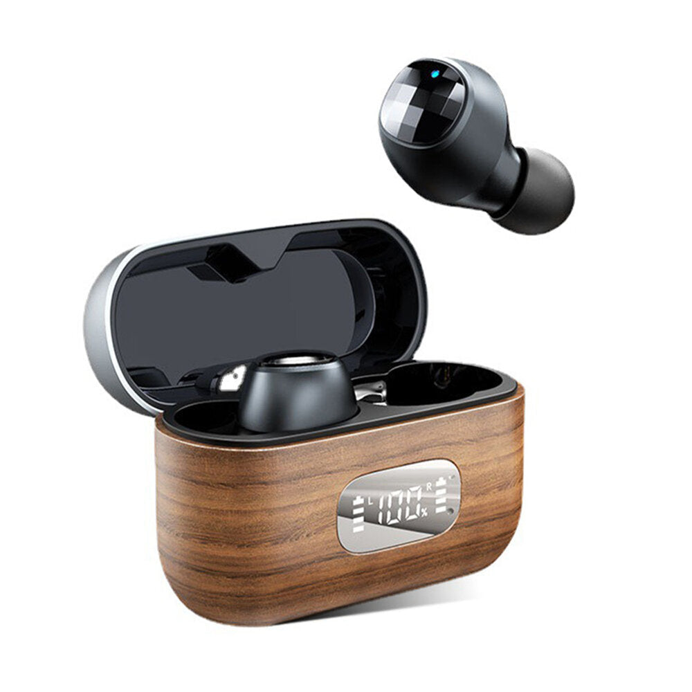 TWS Bluetooth Earphone LED Display Dual Mode Gaming Music Wooden Shell Wireless Earbuds Headphone with Mic