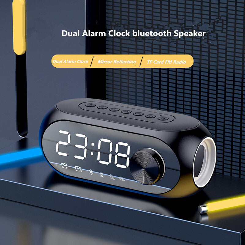 Bluetooth 5.0 Speaker Alarm Clock Mirror Night Light Multiple Play Modes LED Display 360 Surround 3D Stereo Sound 1400mAh Battery Life