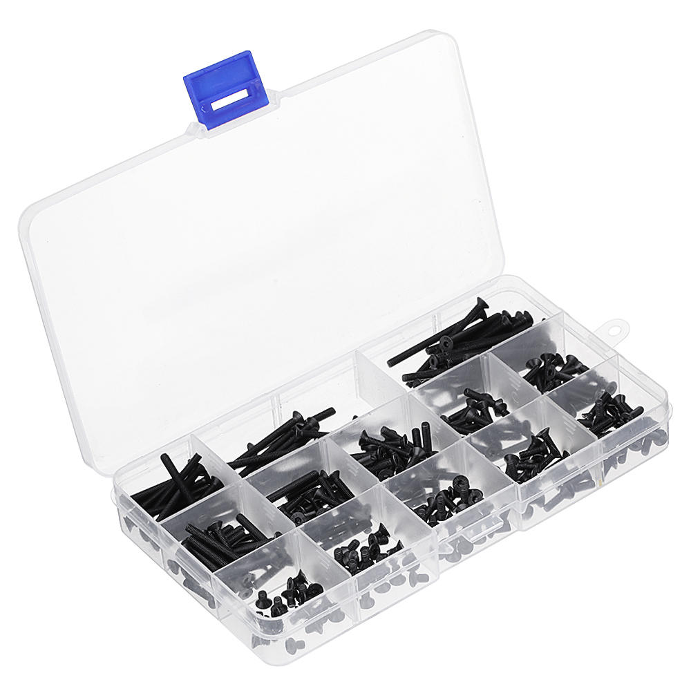 260Pcs M3 10.9 Grade Carbon Steel Hex Socket Flat Countersunk Head Screw Bolts Assortment Set