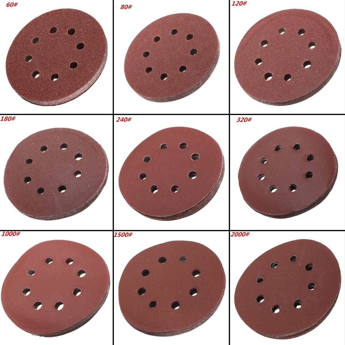 10pcs 8 Holes Abrasive Sand Discs Sanding Paper 60-2000 Grit SandPaper