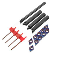 4pcs 12mm Lathe Turning Tool Holder with 10pcs Blue Nano DCMT070204 Carbide Inserts