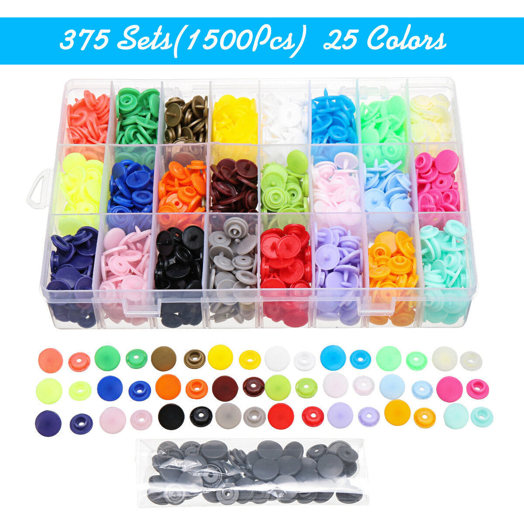 375 Sets T5 Snap Poppers Fasteners Plastic Buttons 25 colors Pliers Punching Tool