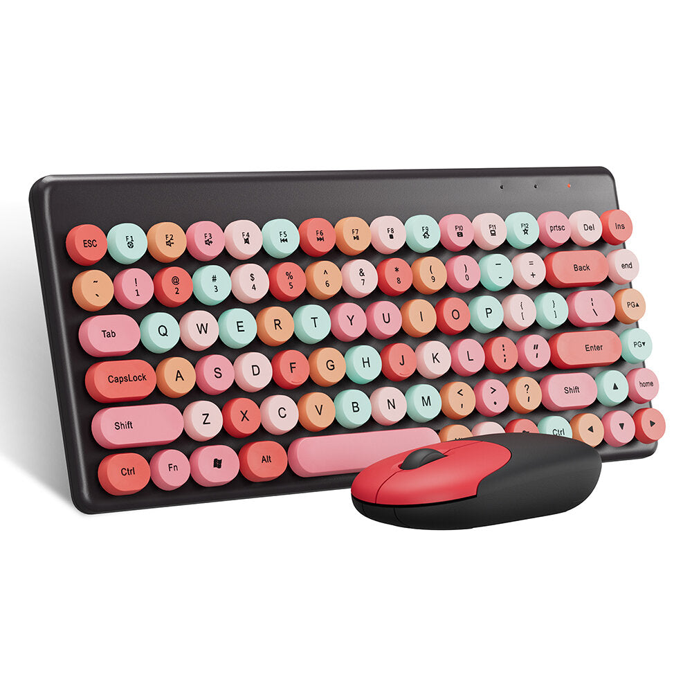 Wireless Keyboard Mouse Combo 2.4GHz Wireless 84-Keys Macaron Chocolate Round Keycaps Keyboard Office Mouse Set for Laptop PC