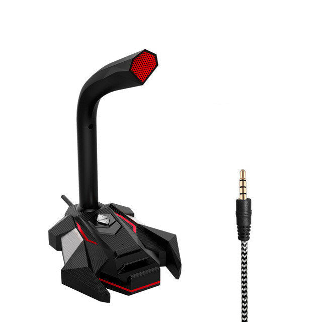 Multifunctional USB 3.5mm LED Wired Omnidirectionnel Game Microphone with Dual Mics HD Smart Sound Card for Computer Laptop
