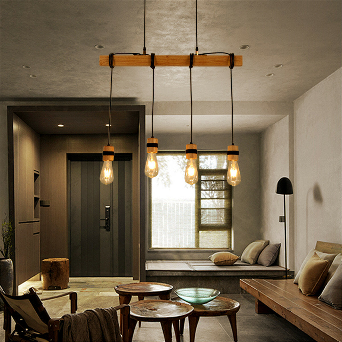 AC85-265V Industrial Wooden Pendant Light Ceiling Lamp Chandeliers Lighting Fixtures Without Bulb