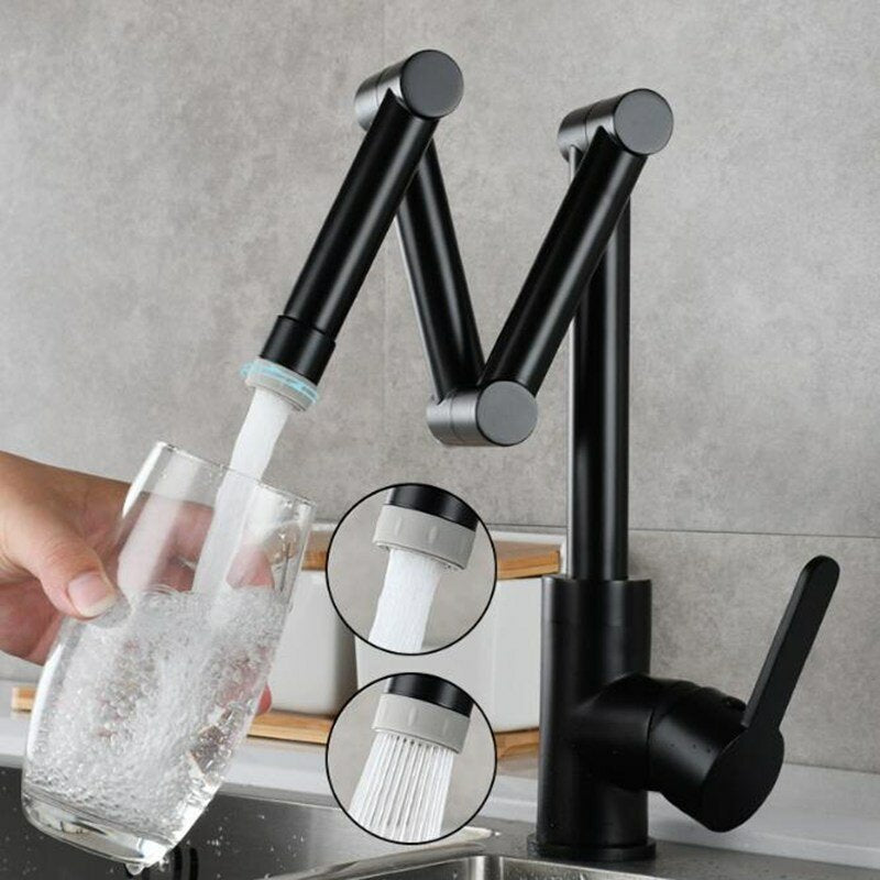 Folding Kitchen Sink Faucet Retractable Hot and Cold Mixer Tap Brass Universal Swivel Modern