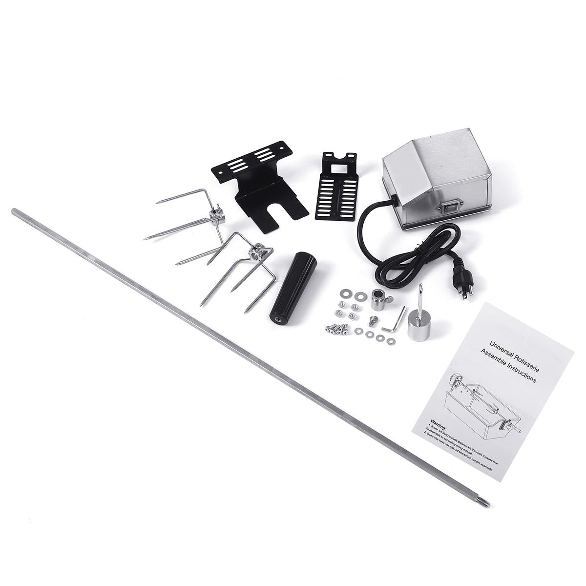 4W Stainless Steel Rotisserie BBQ Grill Roaster Spit Rod BBQ Tools Set Camping Charcoal Kits