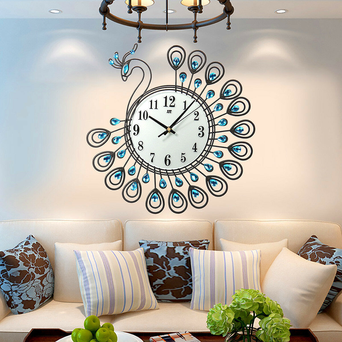 37cm European Style Peacock Shape Luxury Digital Metal Wall Clock