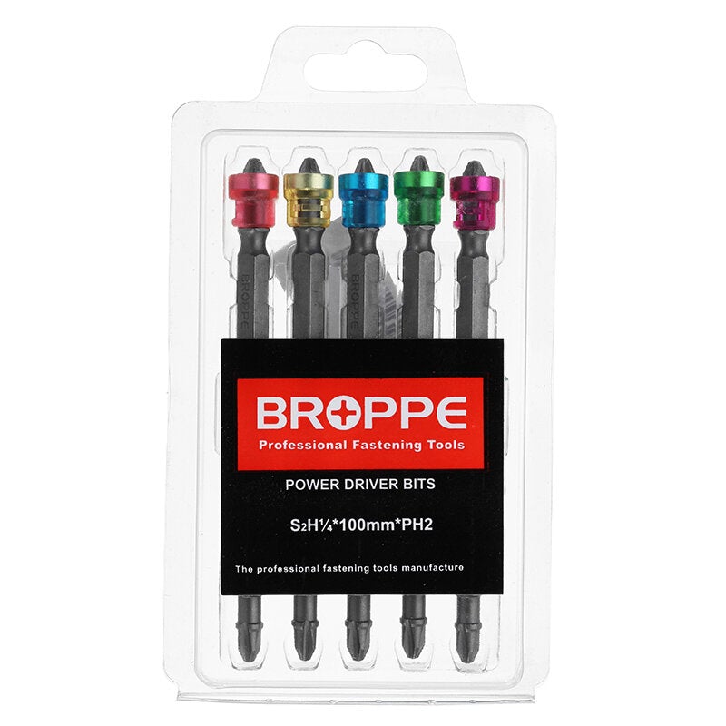 5pcs 100mm Magnetic PH2 Screwdriver Bits ABS Ring 1/4 Inch Hex Shank Drywall Screwdriver