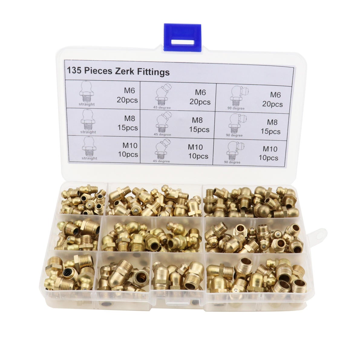 135pcs Hydraulic Metric Brass Zerk Grease Nipple Fitting Kit Machinery Parts