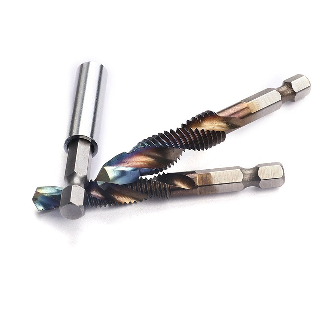 7Pcs M3-M10 6.2mm Hex Shank Blue Coated Screw Thread Metric Compound Tap Drill Bits with Extension Rod