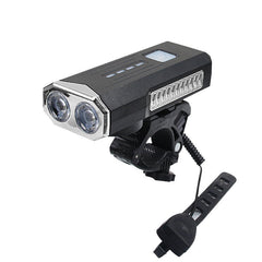 2-in-1 400LM 2xT6 Bike Light 3 Modes Adjustable USB Charging Bicycle Front Lamp 6 Modes 120dB Horn with Mount Holder