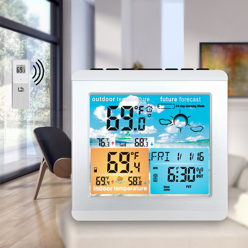 Wireless Weather Station Table Alarm Clock Calendar 12/24 Hours Indoor/Outdoor Temperature Display