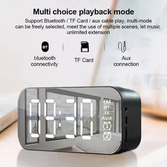 Wireless Bluetooth Speaker Mini LED Double Alarm Clock FM Radio TF Card AUX Soundbar Subwoofer with Mic