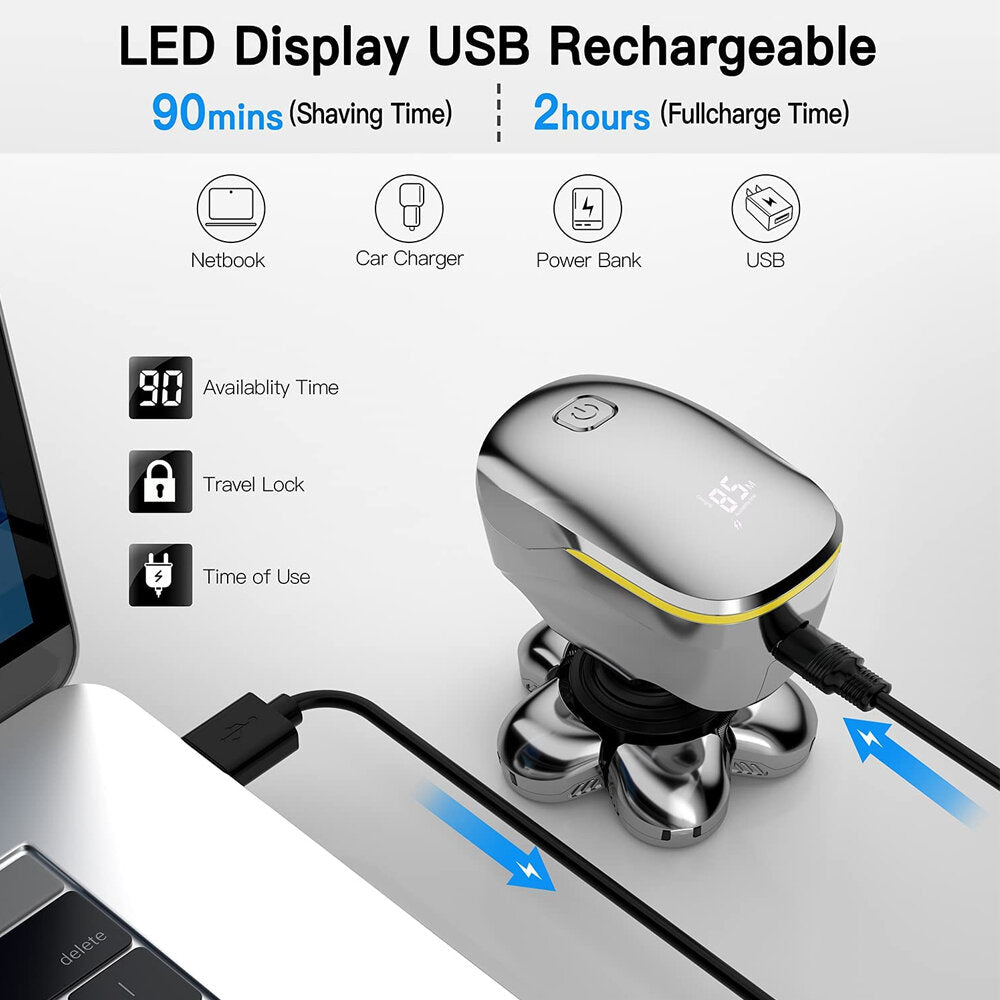6D Independent Floating Heads Electric Shaver Smart Travel Lock LED Display Electric Shaver IPX6 Waterproof USB Charging Electric Shaver