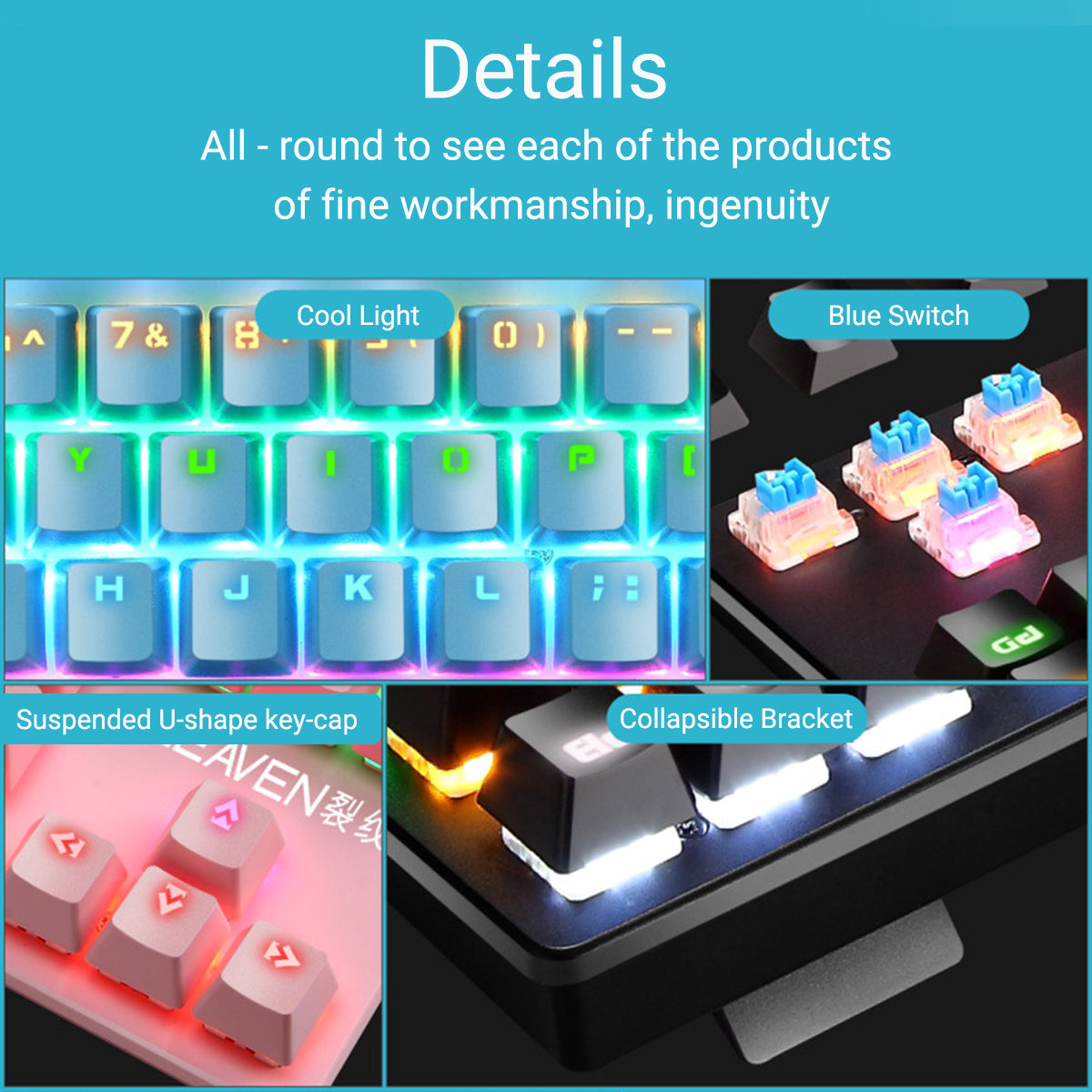 87 Keys Wired Mechanical Keyboard Blue Switch Waterproof 19 RGB Backlight Gaming Keyboard for Windows XP/7/8/10