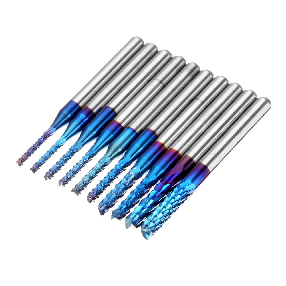 10pcs 1.3-3.175mm Blue NACO Coated PCB Bits Carbide Engraving Milling Cutter For CNC Tool Rotary Burrs