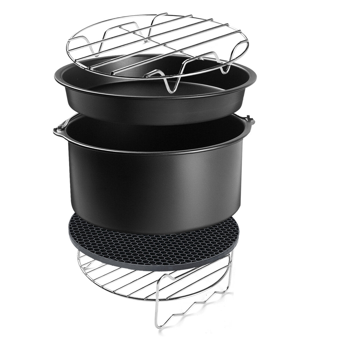 5Pcs Air Fryer Accessories Baking Pan Pizza Tray Mold Oven Pot Cage Rack