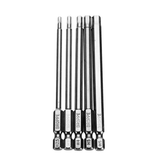 5Pcs 100mm H2.5-H6 Hex Head Screwdriver Bit 1/4 Inch Hex Shank Magnetic Screwdriver Bits