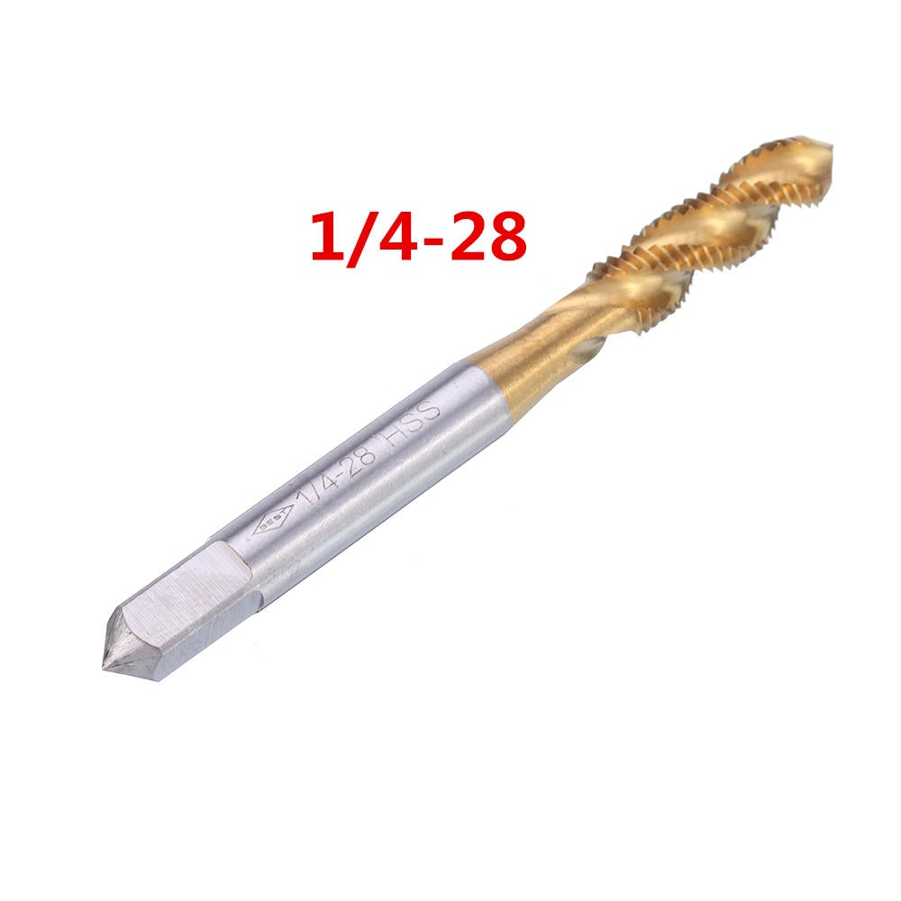 HSS Spiral Flute Hand Tap Imperial Titanium Coated Machine Screw Plug Tap Drill
