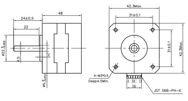 Hybrid Stepper Motor Two Phase 48mm 5kg.cm 1.68A Step Motor