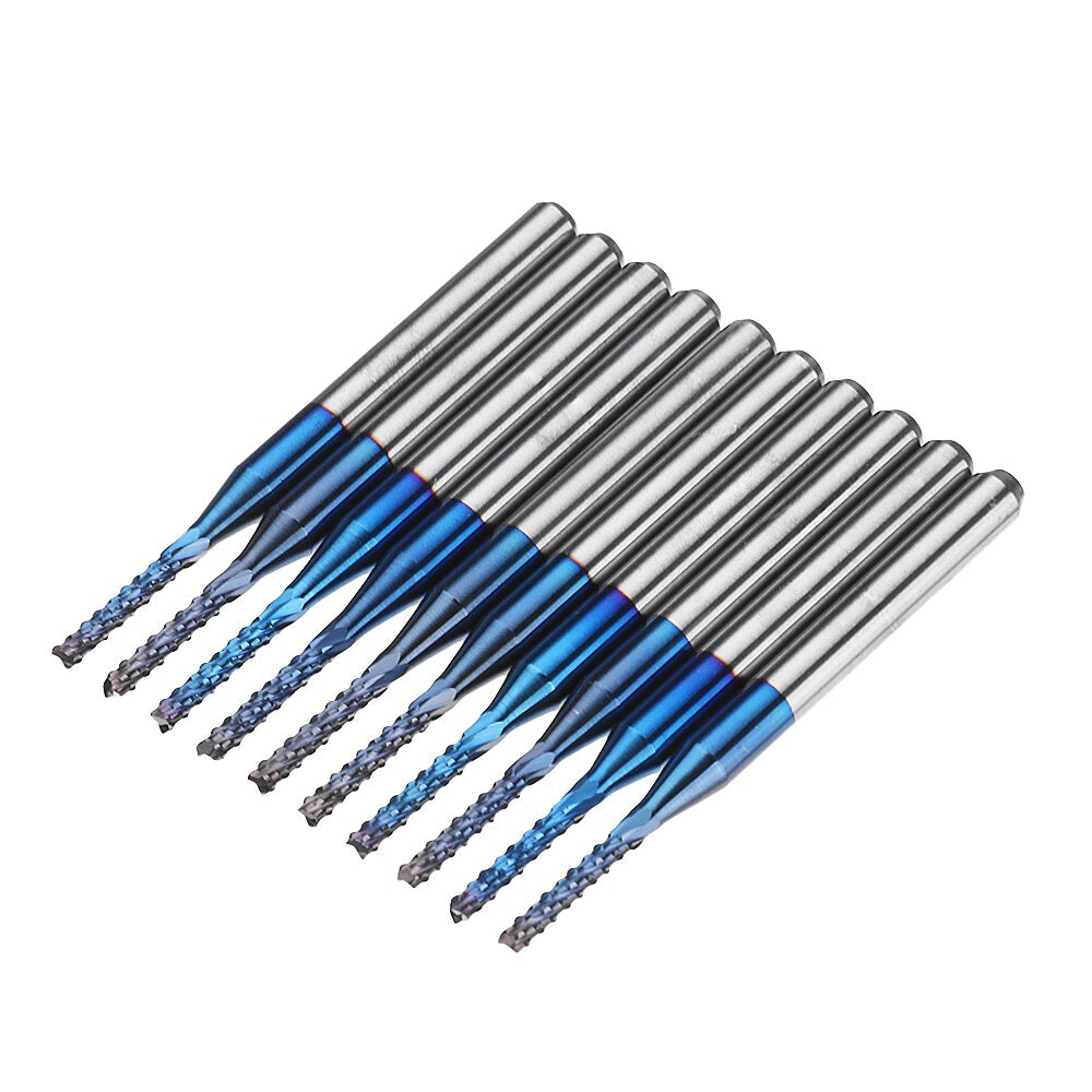 10pcs 2.2/2.4/2.5/3.0mm Blue NACO Coated PCB Bit Carbide Engraving Milling Cutter For CNC Tool Rotary Burrs
