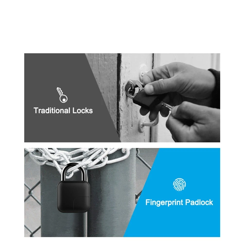 Smart Fingerprint Padlock IP65 Waterproof Anti-Theft Security Door, Luggage, Bicycle Lock