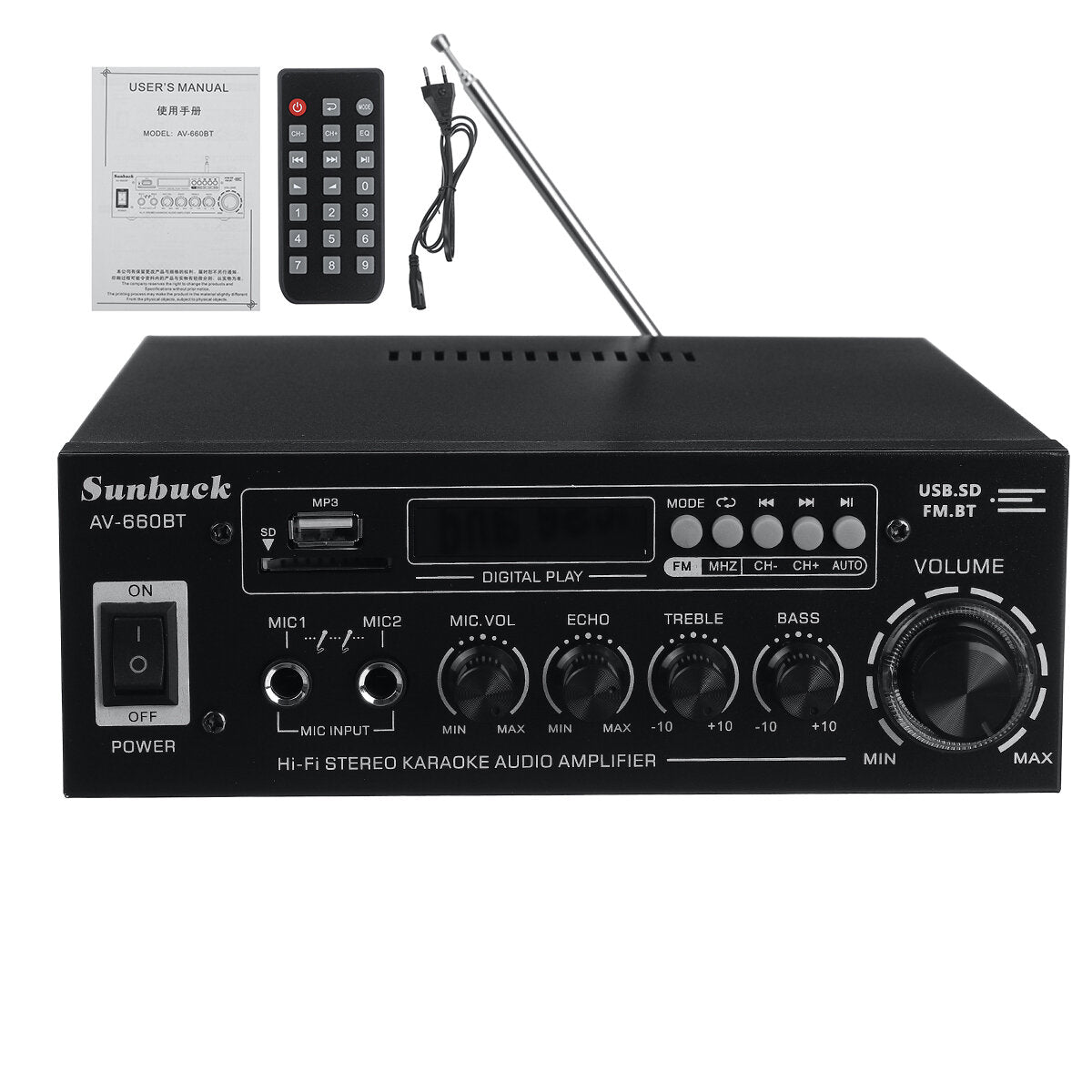 2000W Bluetooth 5.0 Audio Power Amplifier EQ Stereo AMP Car Home 2CH AUX USB FM Radio