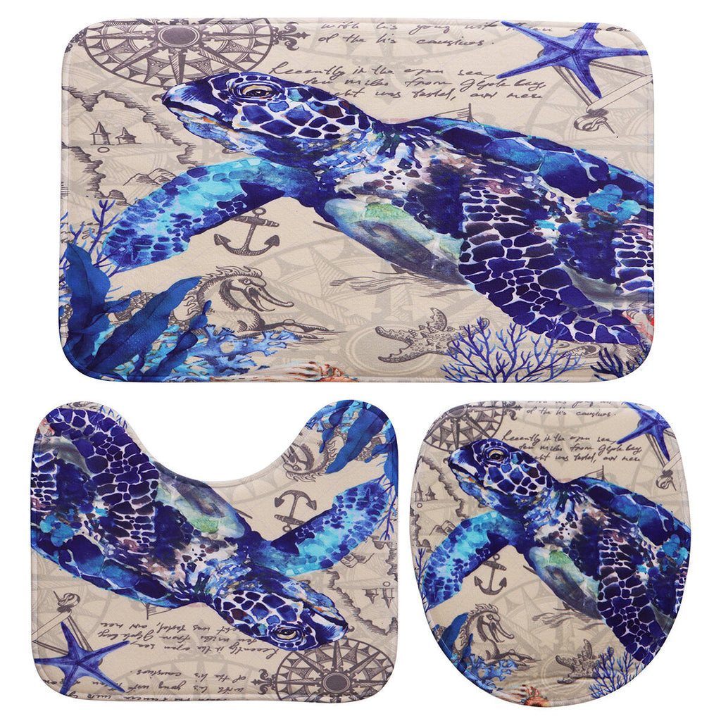 Bathroom Shower Curtain Sea Turtle Pedestal Rug Lid Toilet Cover Bath Mat Decor