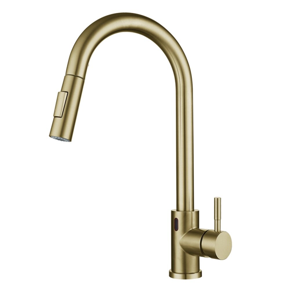 Touch Sensor Kitchen Sink Pull Out Faucet Stainless Steel With Down Sprayer Rotary Household Bathroom Hot And Cold Mixer Tap Inlet Pipe