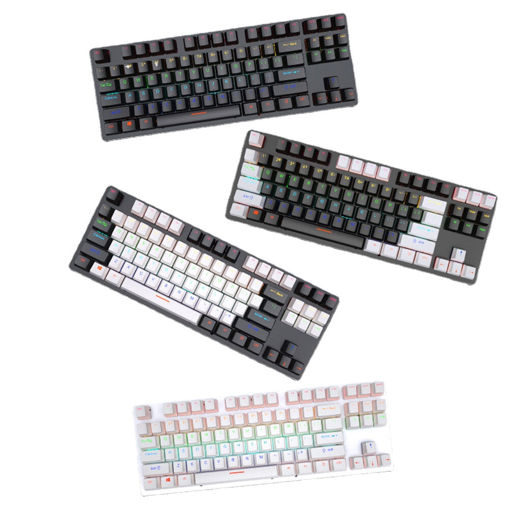Mechanical Keyboard 87 Keys Suspended Translucent Keycaps Blue/Red Switch Colorful Backlit USB Wired Gaming Keyboard for Desktop Laptop Gamer