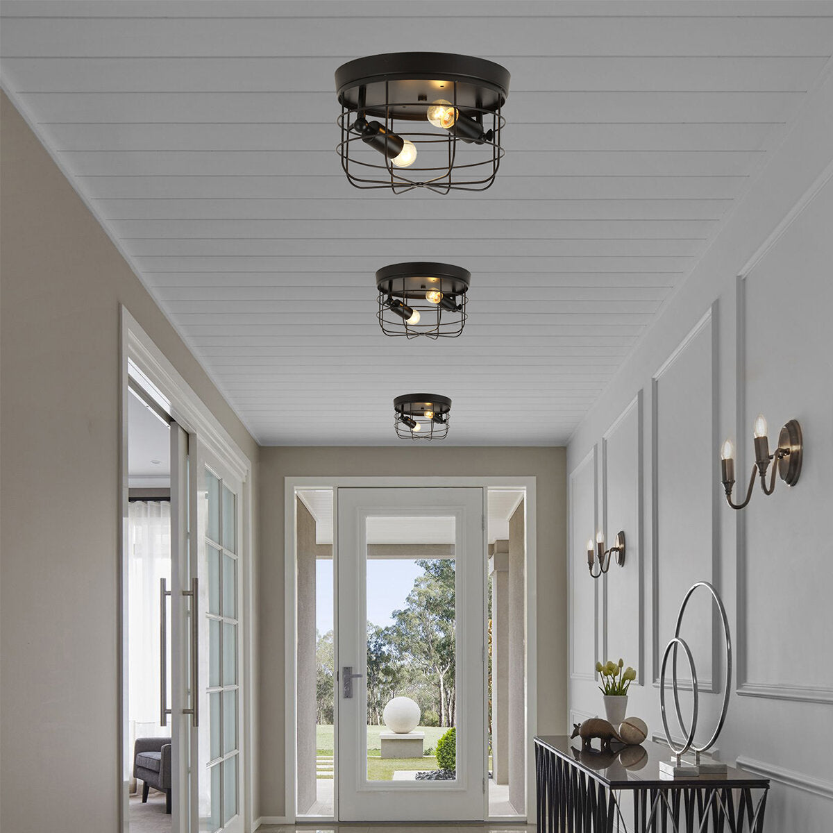 Industrial Vintage Metal Round Pendant Lamp Semi Flush Mount Ceiling Light Shade Without Bulb