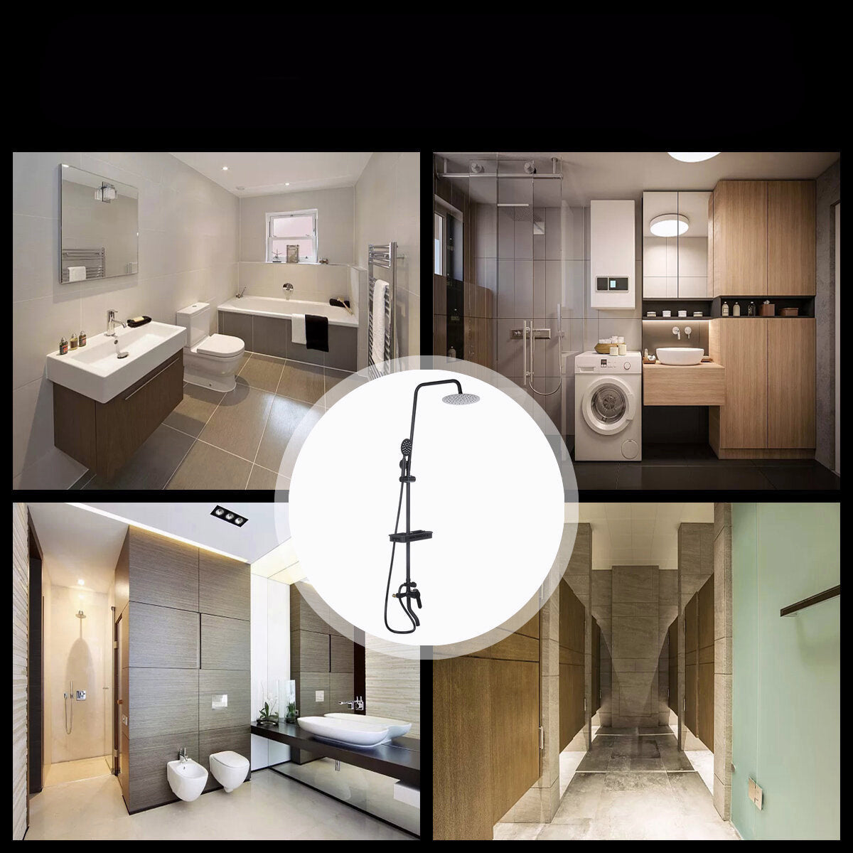 Wall Mount Exposed Shower System with Thermostatic 8 Inch Round/Square Shower Head Adjustable Handheld Sprayer and Bottle Faucet