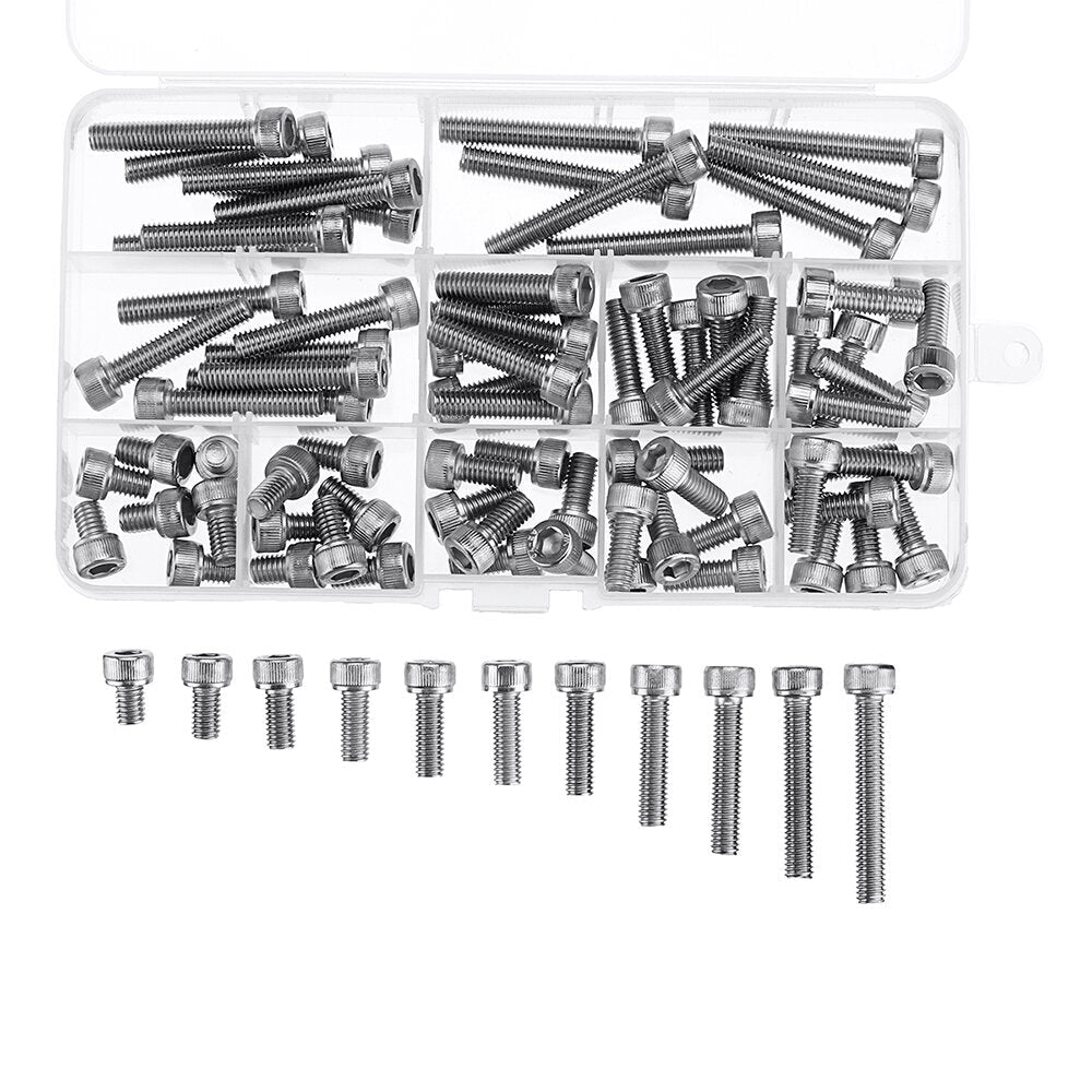 88Pcs M6 Hex Socket Cap Head Screw Bolts Assortment Set 304 Stainless Steel