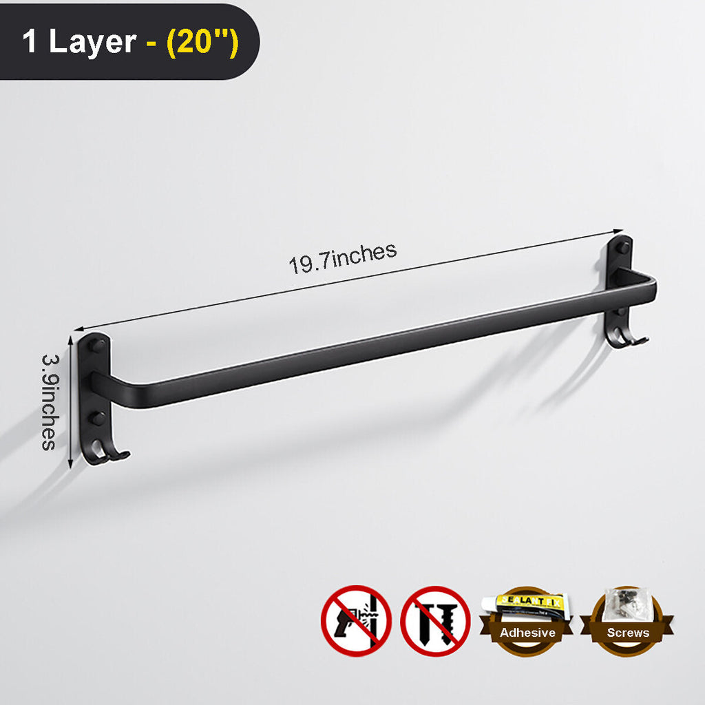 Towel Hanger Wall Mounted 30-50 CM Towel Rack Bathroom Aluminum Black Towel Bar