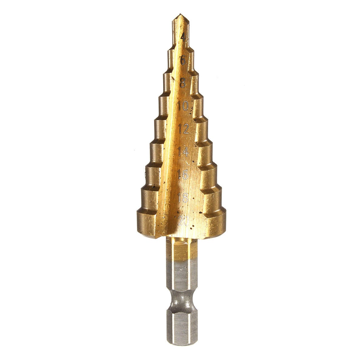 3Pcs 1/4 Inch Hex Shank HSS Titanium Coated Step Drill Bit Set 4-12/4-20/4-32mm in Pouch
