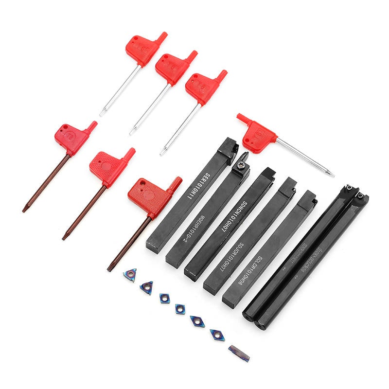 7pcs 12mm Shank Lathe Boring Bar Turning Tool Holder Set With Blue Nano Carbide Inserts