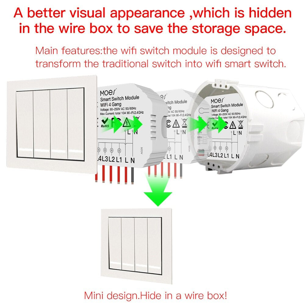 WiFi Smart Light Switch 1/2 Way Wireless Module App Remote Timer Switch On-off Device Works with Alexa Google Home