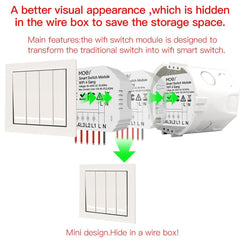 WiFi Smart Light Switch 1/2 Way Wireless Module App Remote Timer Switch On-off Device Works with Alexa Google Home