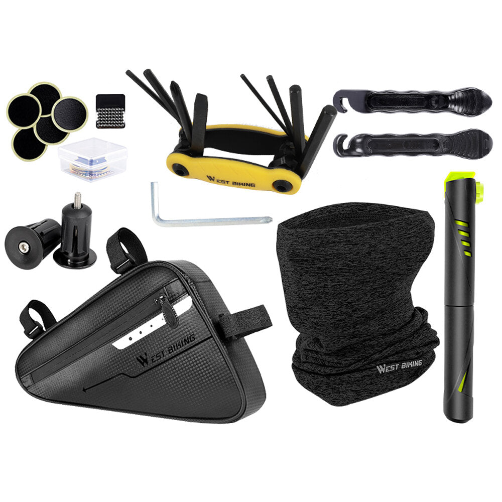 Bike Triangle Bag Set Waterproof Cycling Front Tube Bag Tire Pry Bar Bike Tire Patch Kit Winter/Summer Face Scarf for MTB Road Bike