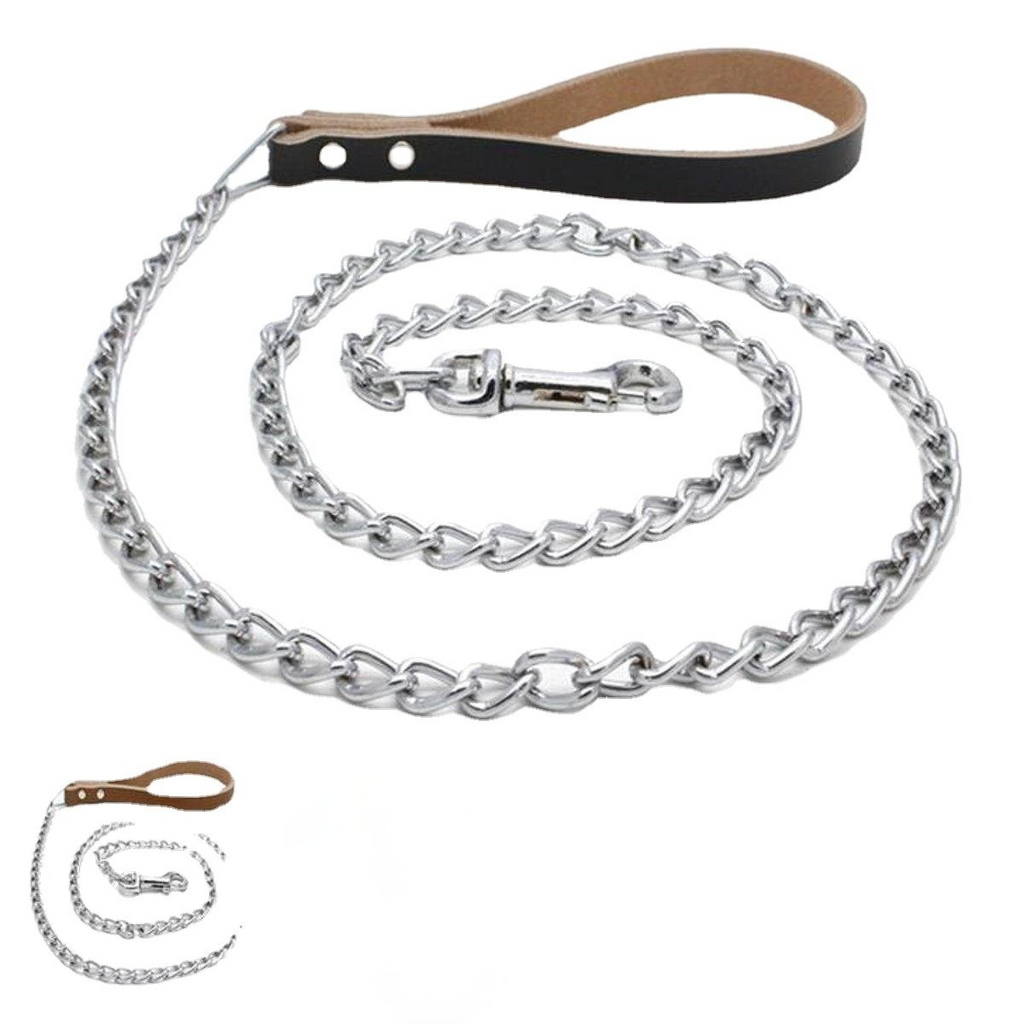 Metal Dog Traction Leash Belt Training Walking Strap Collar Lead Rope