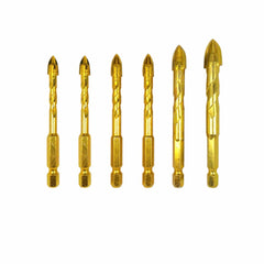 4/6/8Pcs 1/4 Inch Hex Shank Twist Glass Bits Set Titanium Ceramic Drilling 6-12mm Tile Concret Cross Tip Hole Bit