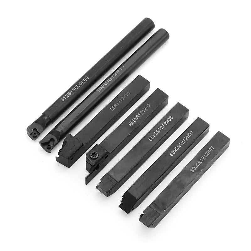 7pcs 12mm Shank Lathe Boring Bar Turning Tool Holder Set With Blue Nano Carbide Inserts